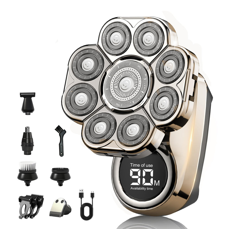[Australia] - 2025 New Bawldy 9.0 Shaver, Bawldy Pro Head Shaver, 9D Floating Blade Heads, Intelligent LED Display IPX7 Waterproof Wet Dry Shaving, Rechargeable Cordless Razor (1 Set Silver) 