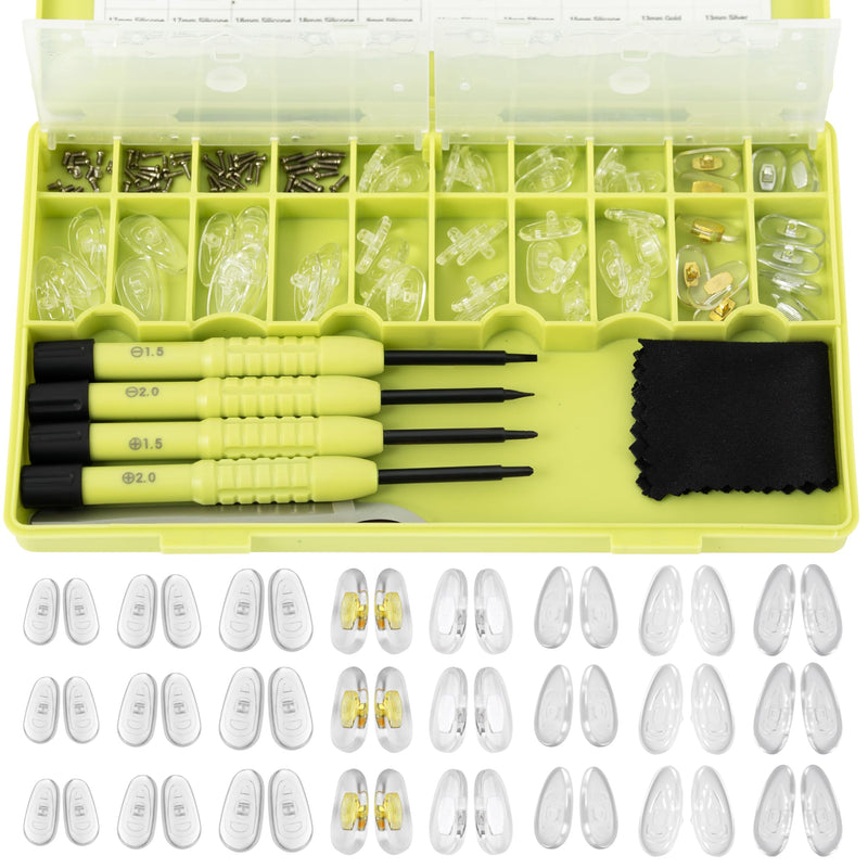 [Australia] - Eyeglass Nose Pads Replacement, 24 Pairs of Screw-in Glasses Nose Pads with Precision Screwdriver Set, Magnetic Eyeglass Repair Kit with Screws, Curved Tweezer for Travel, Birthday Gift, Christmas 