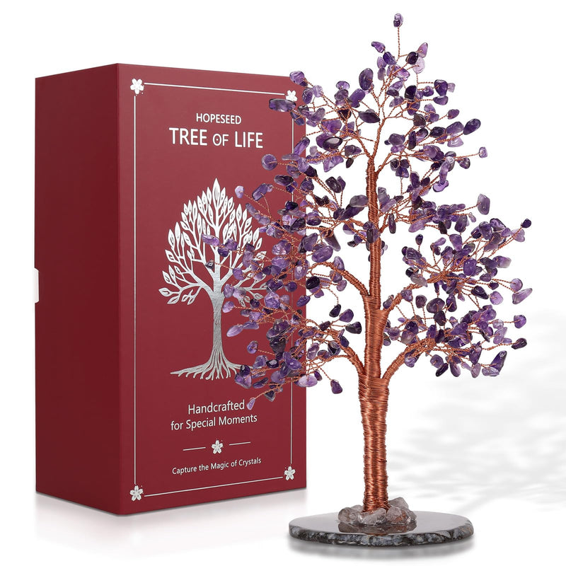 Hopeseed Amethyst Chakra Crystal Tree of Life Handmade Bonsai Healing Crystals Tree for Home, Desk, Living Room, Office Decor for Positive Energy, Good Luck Birthday Gift for Women, Mom, Men Amethyst Chakra Tree
