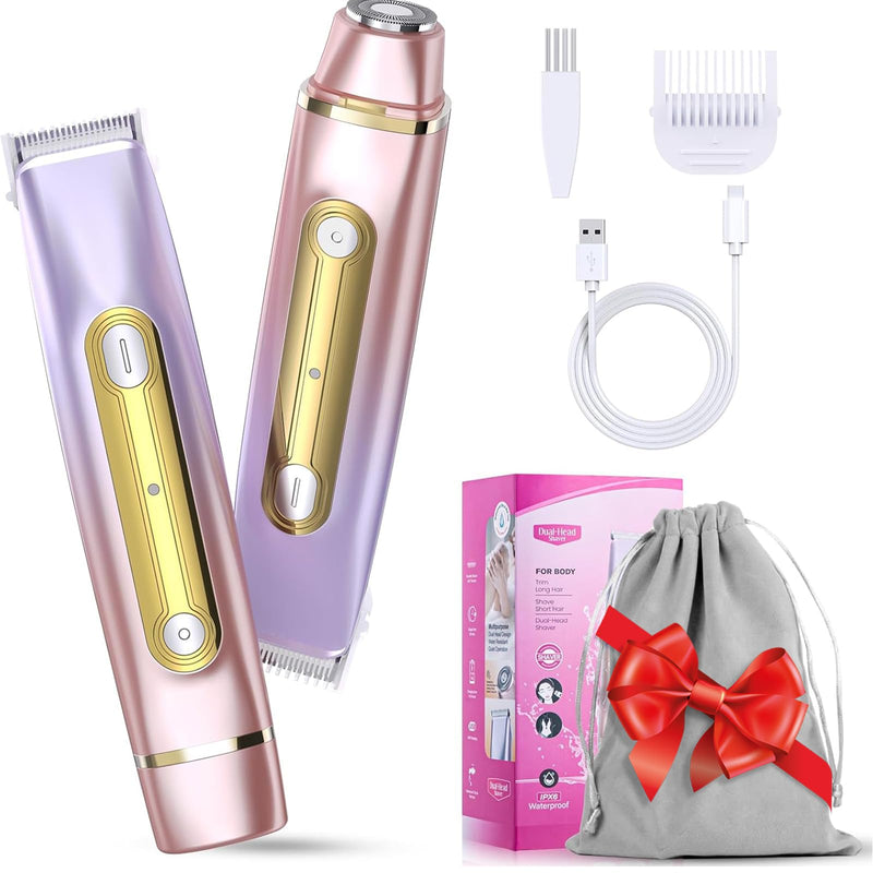 [Australia] - 2 in 1 Electric Bikini Shaver for Women - 2025 Dual Head Bikini Trimmer for Women IPX7 Waterproof Wet & Dry Use Bikini Razor for Travel Rechargeable Electric Razor for Underarm Leg Arm,Purple 