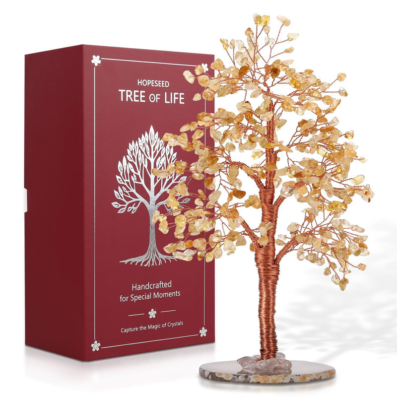Hopeseed Citrine Chakra Crystal Tree of Life Handmade Bonsai Healing Crystals Tree for Home, Desk, Living Room, Office Decor for Positive Energy, Money, Good Luck Birthday Gift for Women, Mom, Men Citrine Chakra Tree