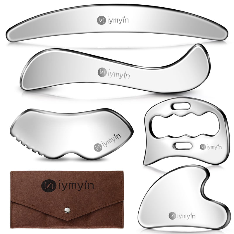 304 Stainless Steel Fascia Gua Sha for IASTM & Sore Muscle Massage | 5-in-1 set, muscle scraper, myofascial release, soft tissue mobilization, physical therapy, deep tissue, pain relief, gift