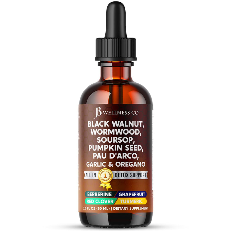[Australia] - Wormwood Black Walnut Cleanse for Humans Drops Liquid Soursop Garlic Pumpkin Seed PAU D'Arco Oil of Oregano Turmeric Berberine Neem Extract Hull Bark Tincture - 2 oz 