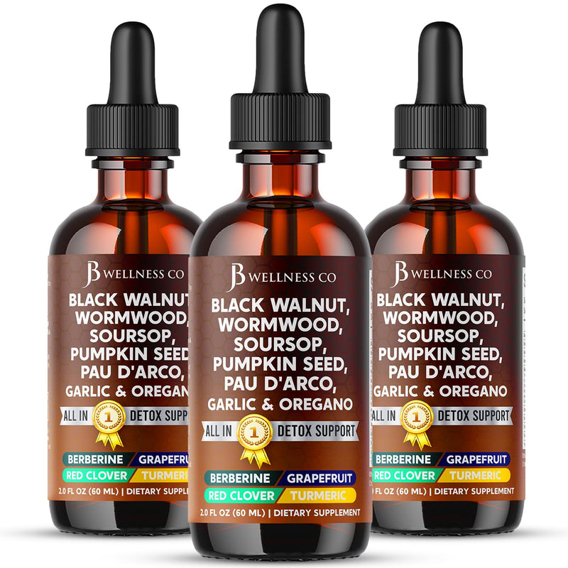 [Australia] - Wormwood Black Walnut Cleanse for Humans Drops Liquid Soursop Garlic Pumpkin Seed PAU D'Arco Oil of Oregano Turmeric Berberine Neem Extract Hull Bark Tincture - 6 oz 