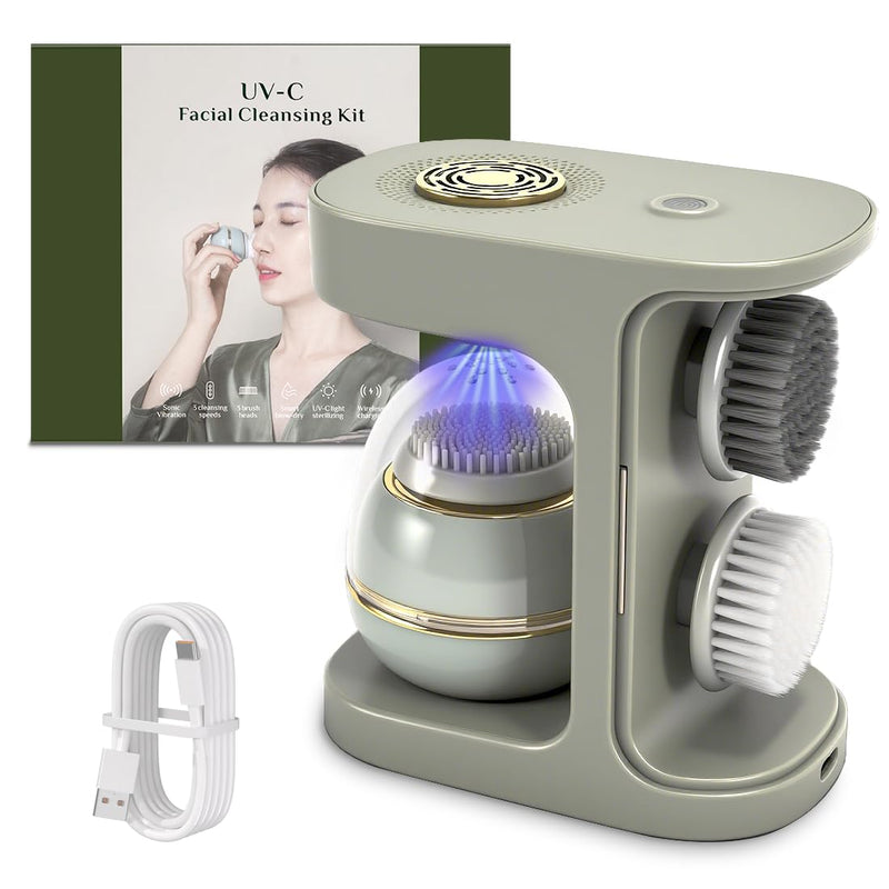 [Australia] - Electric Facial Cleansing Brush,Waterproof Facial Massage Brush,Sonic Face Scrubber with UV-C Disinfection,3 Sonic Cleansing Modes & 3 Brush Heads,For Exfoliating and Massaging,Rechargeable Face Brush 