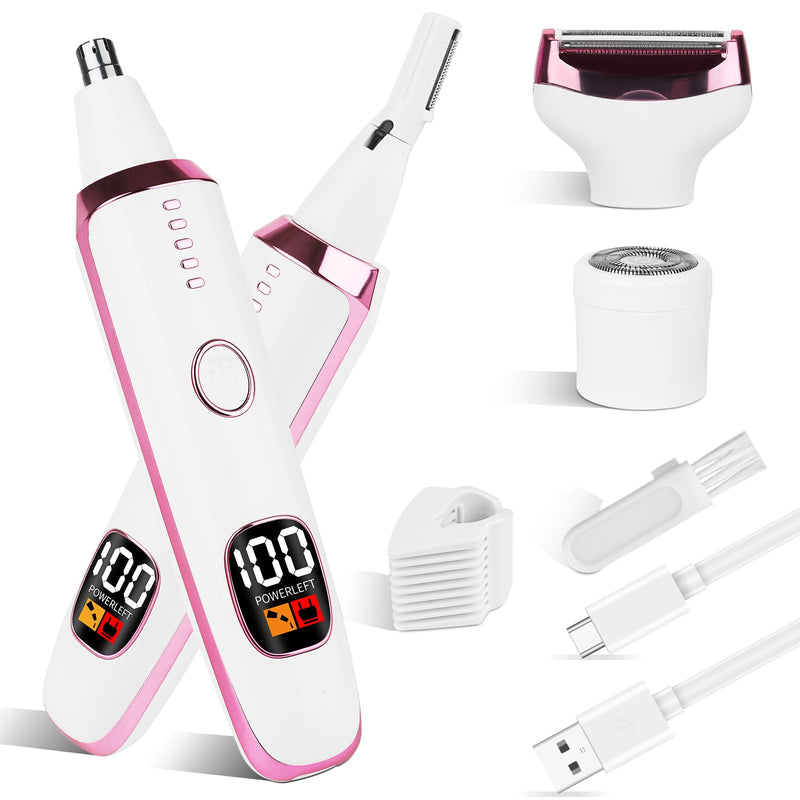 [Australia] - 2025 Rechargeable Nose and Ear Hair Trimmer with LED Dispaly for Women Men,4 in 1 Painless Eyebrow & Facial Hair Trimmer with Powerful Motor,Ladies Wet & Dry Electric Razor (White) White 