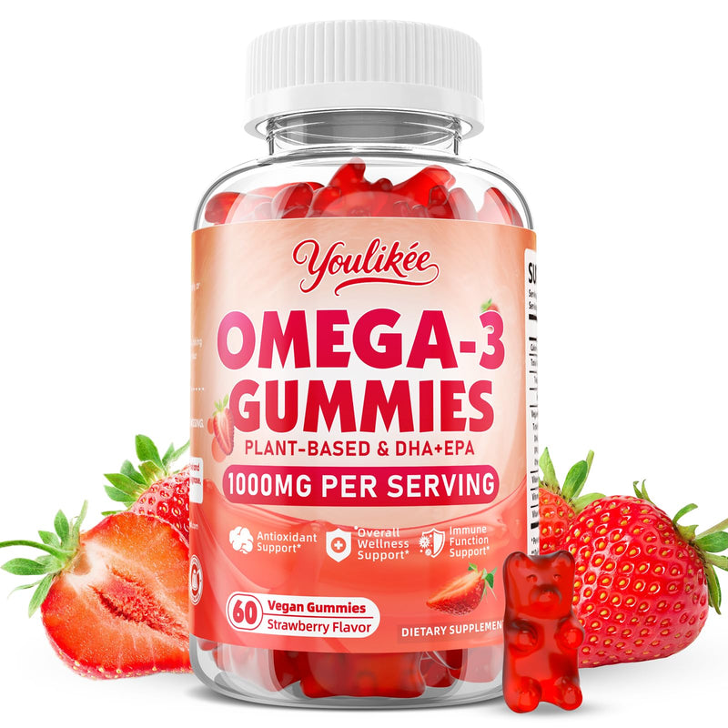 Vegan Omega-3 Gummies, Strawberry Flavor, 60 Count 60 Count (Pack of 1)