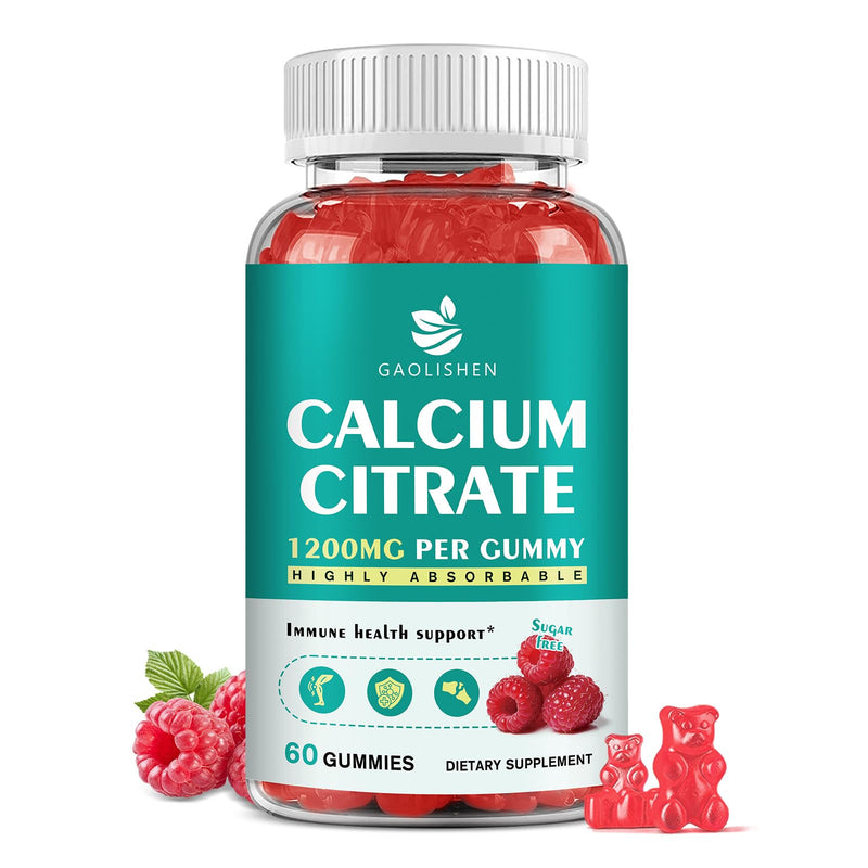 Calcium Citrate 1200mg with Vitamin D3 K2 Gummies Supplement for Women & Men, High Absorption for Bone & Muscle Health, Sugar-Free, Raspberry Flavor - 60 Day Supply 60 Count (Pack of 1)