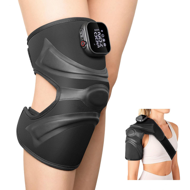 Cordless Knee Massager with Heat Vibration, Heated Electric Knee Brace Massager for Pain Relief, Muscle Relaxation, 3 in 1 Knee Warmers Wrap for Shoulder Leg Elbow, 4 Motors, Heating Pad