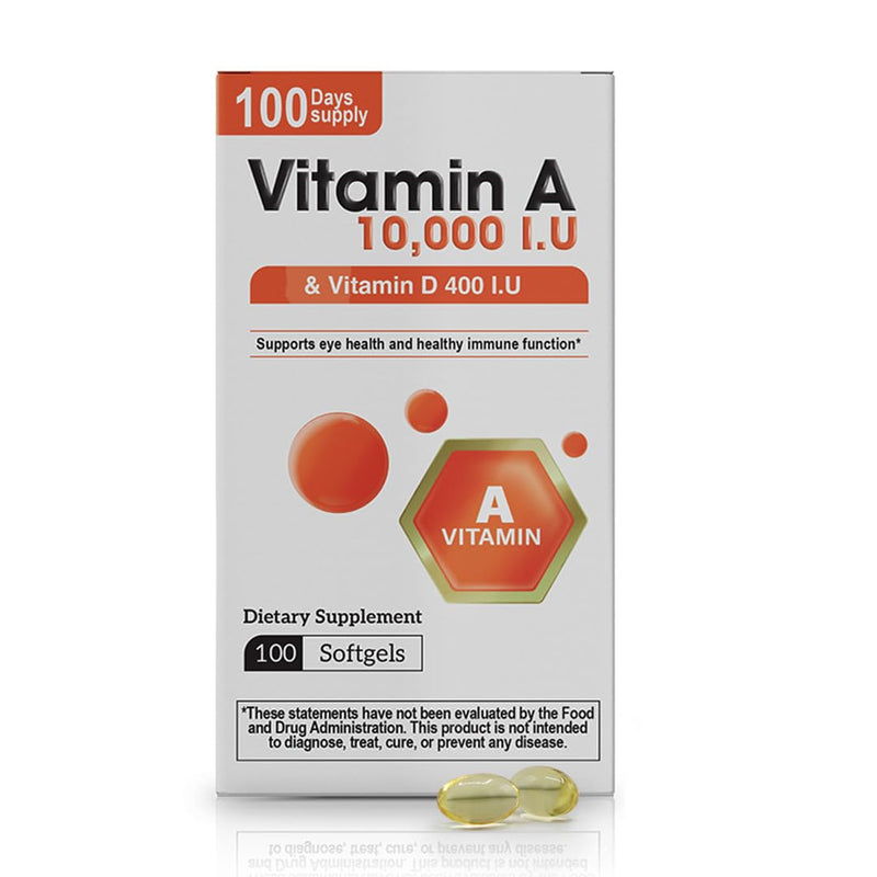 [Australia] - Nutra Vitamin A 10,000 IU & Vitamin D3 400 IU ‚Äì High Potency Softgel Supplement ‚Äì 100 Softgels ‚Äì 100-Day Supply ‚Äì Daily A & D Formula with Retinyl Palmitate & Cholecalciferol 
