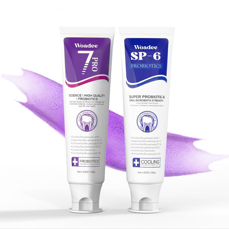 [Australia] - SP-6 Toothpaste Set, 6 Probiotics for Whitening & Cooling Fresh Breath, 7- Pro Intense Whitening, Fluoride-Free, Safe for Enamel, Deep Brigthtening & Freshness (2 Tubes, Blue+Purple) D: SP-6+7Pro 4.6 Ounce (Pack of 1) 