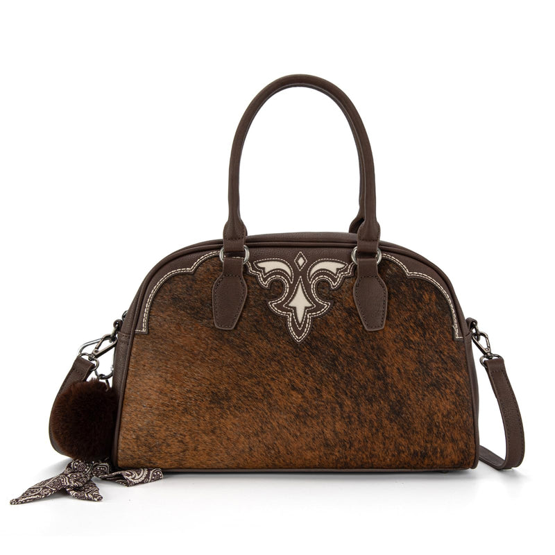 Mini Duffel Bag for Women Hair-on Cowhide Crossbody Bag Coffee