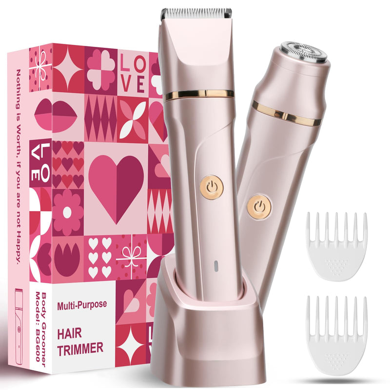 [Australia] - Bikini Trimmer for Women Electric Razors Personal Groomer for Face Pubic Hair Removal, Painless Electric Shaver for Private Area,Underarm, Legs, Arms, Rechargeable,IPX7 Waterproof Rose Pink 