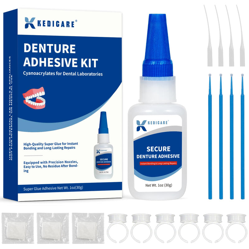 [Australia] - Dental Lab Denture Repair Glue Kit (1oz), Instant Bonding Denture Adhesive, Repair Cracks and Secure Loose Teeth, Safe Bonding No Irritating Odour 