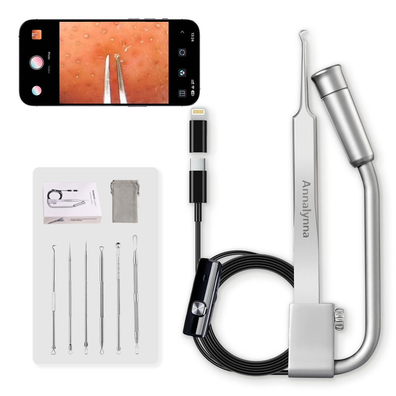 [Australia] - 6pcs Blackhead Remover Tweezers with Camera - 20x Magnification Pimple Popper Tweezers, Professional Pimples Comedone Extractor Removal Tool, Face Extraction Tool Kit for Deep Pore Cleaner 