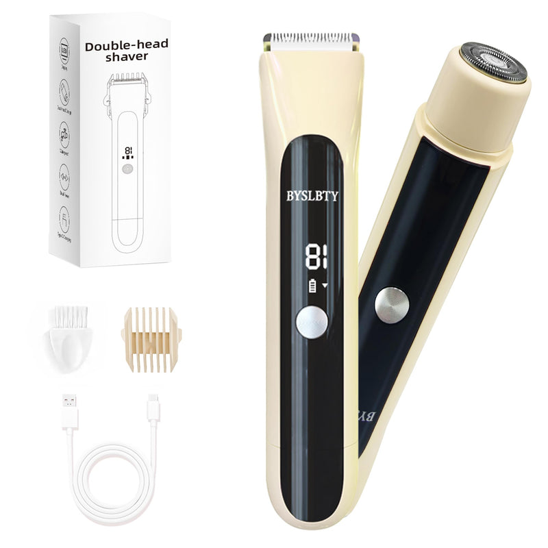 Bikini Trimmer for Women - Painless Electric Razors for Silk Skin,Cordless Body Shaver for Trip, IPX7 Waterproof Dual Head Khaki