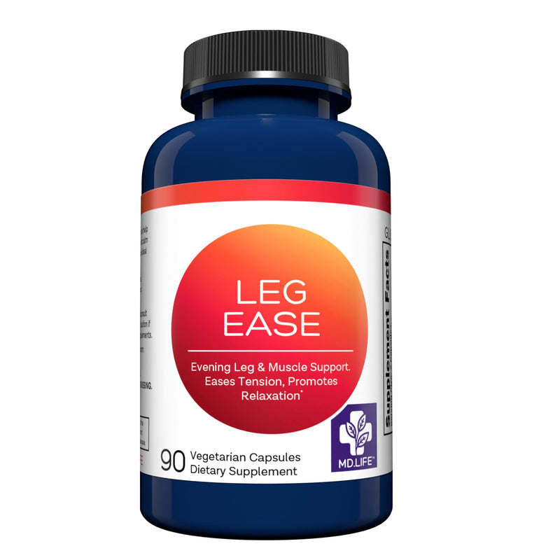 MD. Life LegEase Herbal Muscle and Leg Relaxation, 90 Capsules, Non-GMO | With Suan Zao Ren, Curcumin, L-Theanine and Vitamin D3 - Vegan, Doctor Designed, Made in USA, Gluten Free