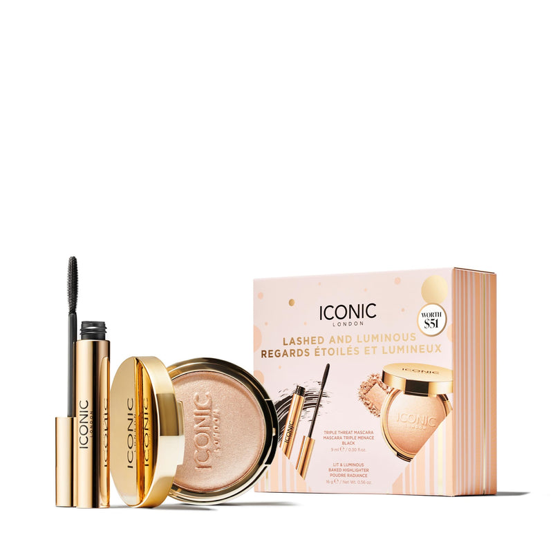 [Australia] - ICONIC LONDON Makeup Set for Natural Glow and Radiant Highlight, Perfect for Stocking Stuffers, Travel-Friendly, Cruelty-Free, Vegan Makeup Lashed and Luminous 
