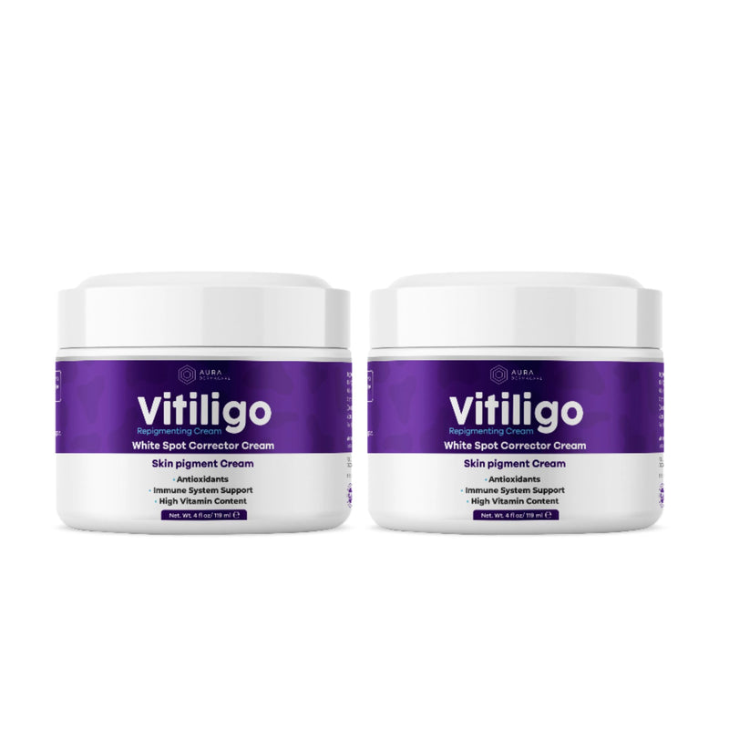 Vitiligo Cream for White Spots (8oz) - Repigmenting Cream with Polypodium Leucotomos and Melanocyte Support - Promotes Even Pigmentation by Aura Dermacare 4 Ounce (Pack of 2)