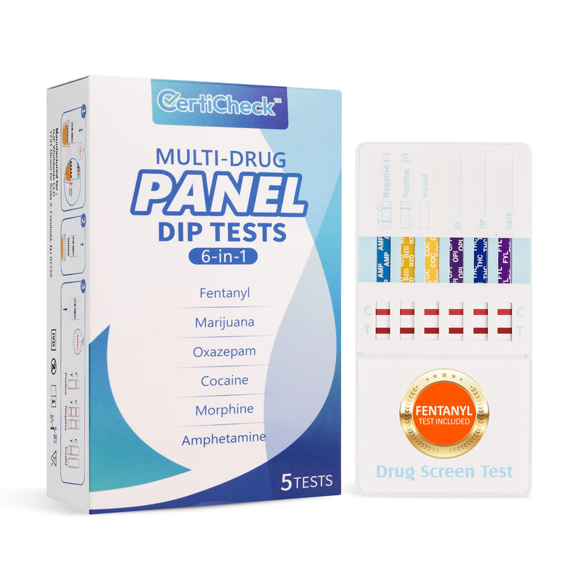 6 Panel Federal Multi-Drug Urine Test Kit, Federal 5 Urine Drug Test with Fentanyl (1 ng/mL), Cocaine, Amphetamines, Opiates, PCP & THC Tests for Home Use, Fast Results Multi-Panel Dip Tests at Home