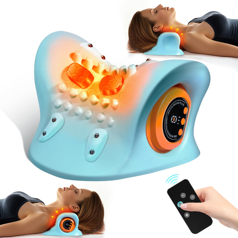 [Australia] - Neck Massager 2025, Neck and Shoulder Relaxer with Heat, 3 Modes, Portable Pillows for Pain Relief and Muscle Relax, 26¬∞ Angle Cervical Traction Device for Back, Shoulder Light Blue 