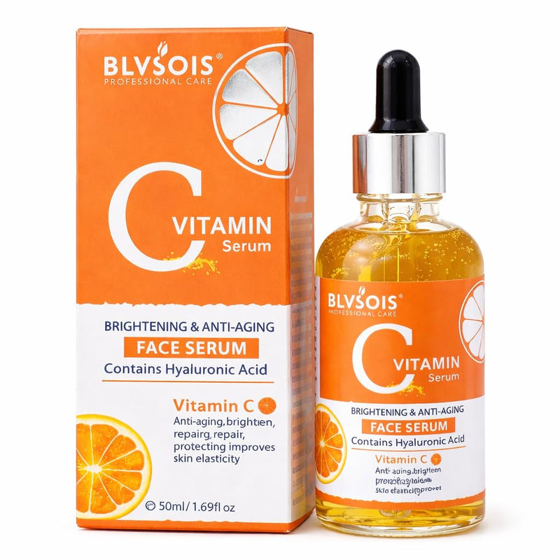 Vitamin C Serum For Face – Anti Aging Formula with Vitamin C, Hyaluronic Acid, Vitamin E – Brightening Serum – Improve Appearance of Dark Spots, Tone, Fine Lines & Wrinkles, Orange 1.69 Fl Oz (Pack of 1)