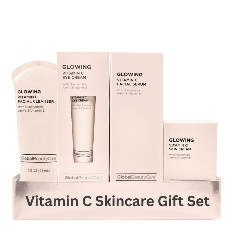 Global Beauty Care Vitamin C Glow Skincare Set - Complete Face Care Routine, Facial Cleanser, Serum, Eye Cream & Face Cream, with Niacinimade, AHA's & Vitamin E For Radiant Smooth Skin, 4-Piece Set 4-Piece Skincare Set