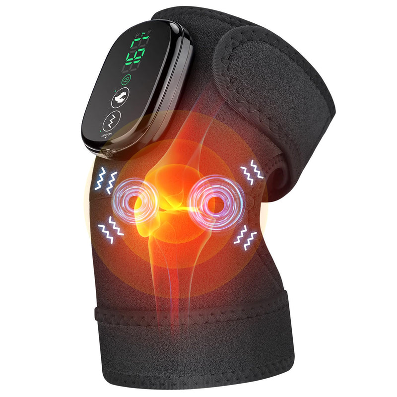 Heated Knee Massager Vibration Cordless Knee Brace， 3-in-1 Heating Pad for Elbow Shoulder， 3 Heat Levels and 3 Massage Heads Knee Brace Wrap Gifts for Mom Dad Black-1pack