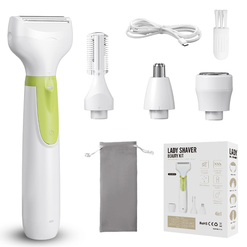 [Australia] - Electric Razors for Women, 4-in-1 Painless Shaver for Face, Bikini, Body & Underarms, Waterproof Cordless Foil Shaver for Wet/Dry Use with LED Light, USB Charging, Travel Bag 