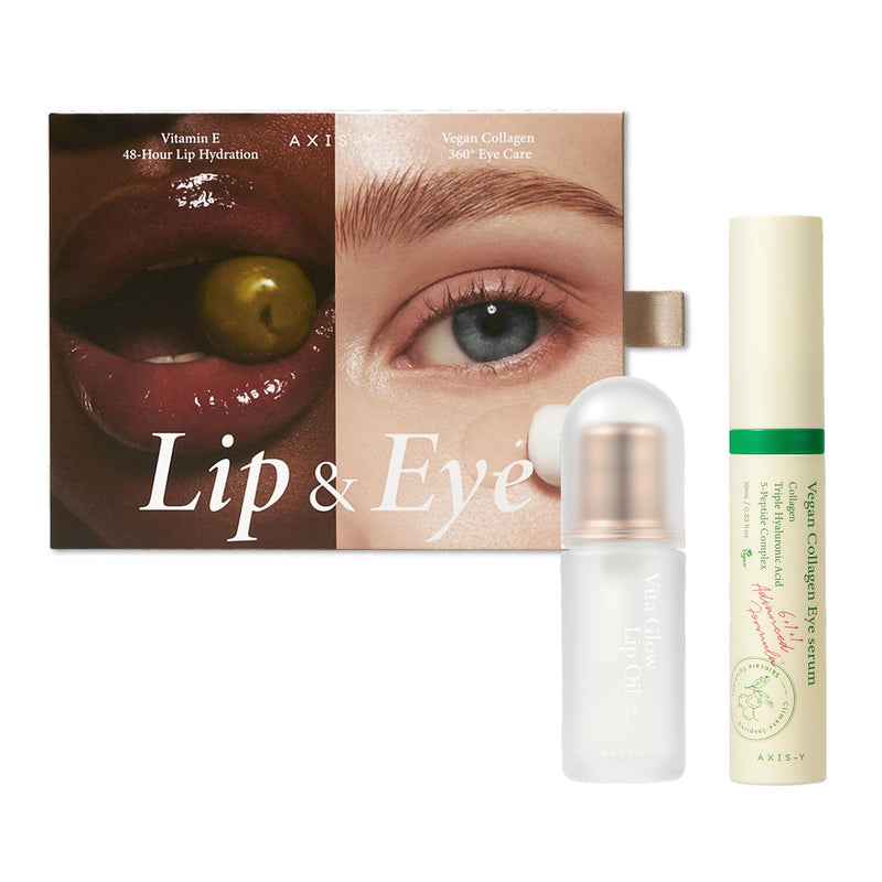 AXIS-Y Lip & Eye Set – Vegan Eye Serum & Vita Glow Lip Oil Dreamy Olive | Triple Hyaluronic Acid & Vitamin E for Lasting Hydration, Strengthen Skin Barrier, Moisture Lock & Glossy Lips with Eye Care