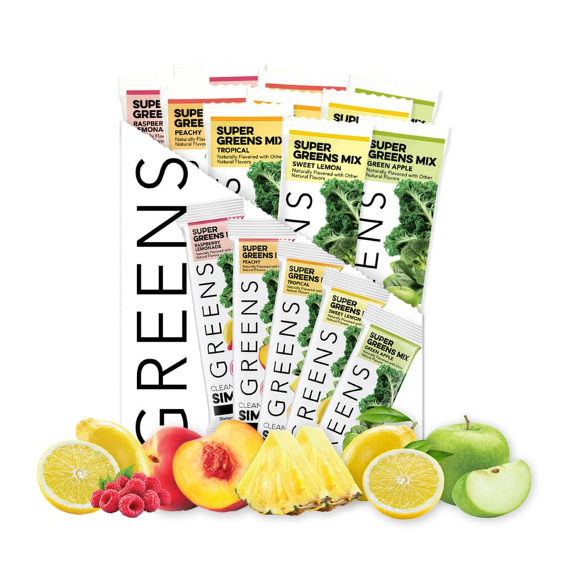 [Australia] - Clean Simple Eats Greens Variety 10 Pack, Greens Powder Mix, Packed with Superfoods Chlorella & Spirulina, Includes 5 Delicious Flavors: Peachy, Green Apple, Raspberry Lemonade, Sweet Lemon & Tropical 