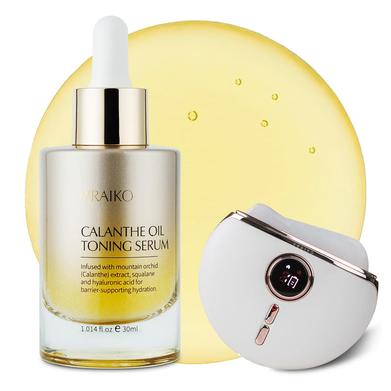 VRAIKO GuaSha Face Oil Serum & Heated Gua Sha Device Duo (Aurora x Calanthe Facial Oil)