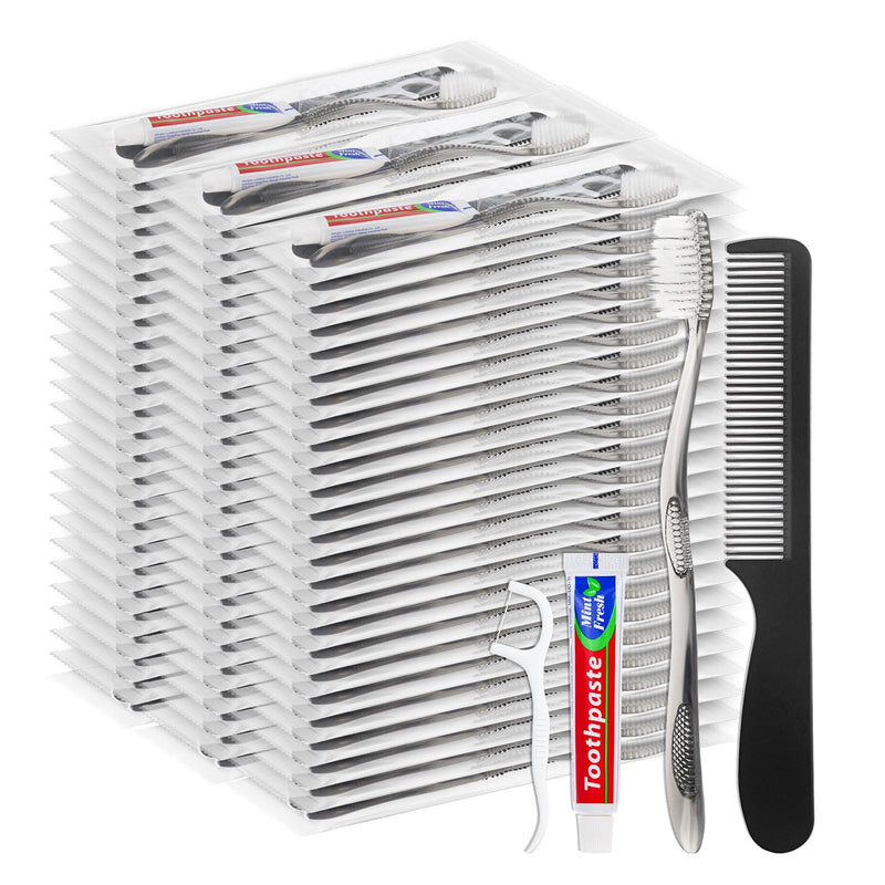 [Australia] - Travel Toothbrushes with Toothpaste, Disposable Toothbrushes, Hygiene Kits in Bulk with Floss Picks, Combs, Individually Packaged, Suitable for Home, Travel, and Hotels (100-PACK) 100 