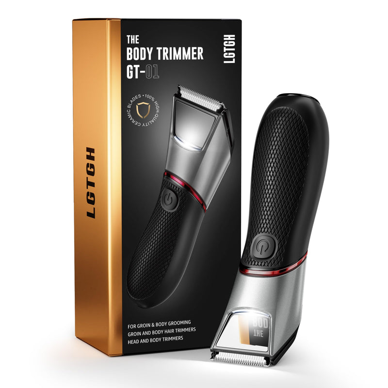 [Australia] - Body Hair Trimmer for Men: Pubic Hair Trimmer with Mirror & LED Light - Electric Ball Shavers with Ceramic Blades & Travel Lock - Body Groomer IPX7 Waterproof Wet or Dry Use for Groin/Legs/Chest Black 