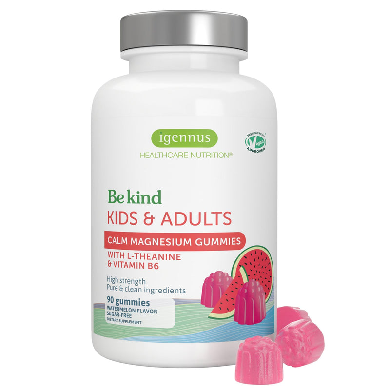 Igennus Calm Magnesium Gummies with L-Theanine & B6, 90 Watermelon Gummies | High-absorption reacted magnesium citrate for calm and nervous-system support; adults & kids, sugar-free, vegan
