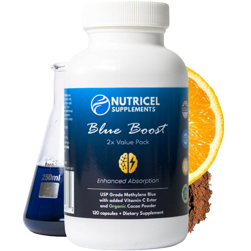 Nutricel Supplements Methylene Blue Capsules - Pharmaceutical Grade Supplement - Trusted Made in America - 12mg (USP Reference Compliant) with Vitamin C Ester - Third Party Tested (120 Capsules) 120 Count (Pack of 1)