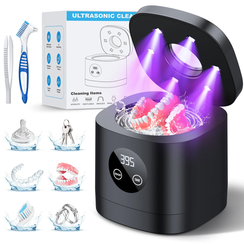 [Australia] - TEBAL Ultrasonic Retainer Cleaner Machine, 52kHz Ultrasonic Denture Cleaner for Night Guards, Braces, Toothbrush Heads, Jewelry and More, Ultrasonic Cleaner for Retainers with 250ML Capacity, Black 