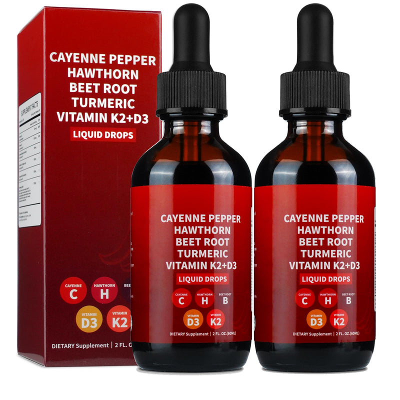 [Australia] - Cayenne Pepper Drops, 2 Pack Cayenne Supplement with Hawthorn Berry, Ceylon Cinnamon, Turmeric & Vitamin D3 K2 Beet Root Powder | Heart & Circulation Support | Winter Wellness Booster 