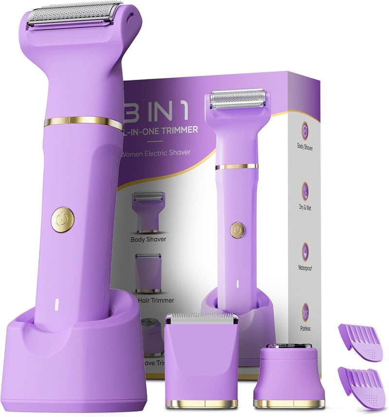 [Australia] - Bikini Trimmer for Women - Tiovara Cordless Electric Razors, Painless Electric Shaver IPX7 Waterproof Pubic Hair Removal with USB Charge Dock for Bikini Underarm Leg Arm Body Face Silk Skin 