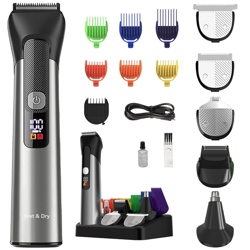 [Australia] - Beard Trimmer for Men – Stainless Steel Electric Razor & Shaver, Cordless Hair Clippers Grooming Kit, IPX7 Waterproof Nose Ear Face Body Trimmer, USB-C Rechargeable with Travel Lock, Gifts for Men 
