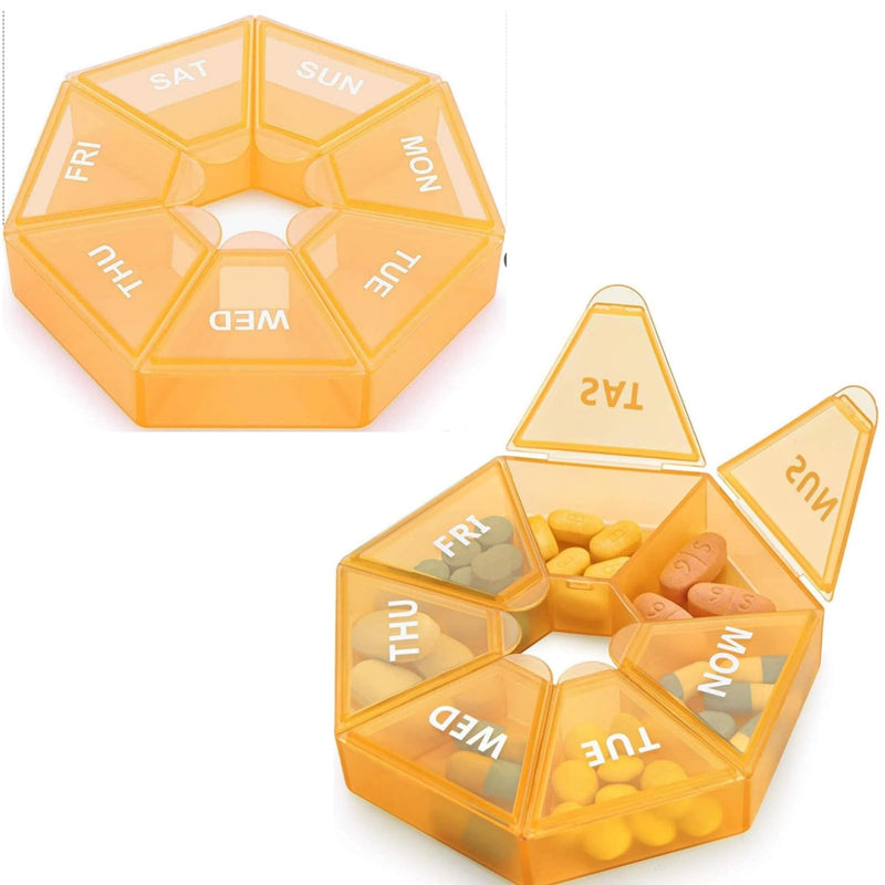Weekly Pill Organizer, 2 Pack Box, BPA Free Medicine Case, Medicine Pills Box for Supplements, Medication, Vitamins and Fish Oils, Daily Travel Pill Box 7 Day. ﻿ 7ge-orange