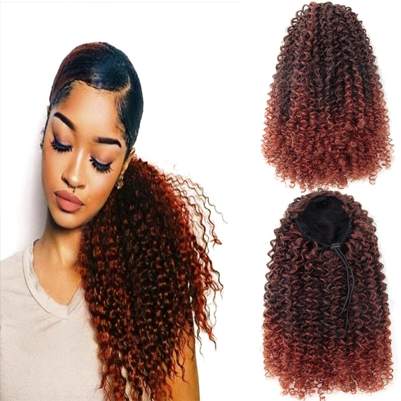 Ponytail Extension for Black Women,14Inch Drawstring Curly Ponytail Extension,Synthetic Afro Kinky Curly HairPiece for Daily Use (1B/350, 14Inch) 14 Inch 1B/350