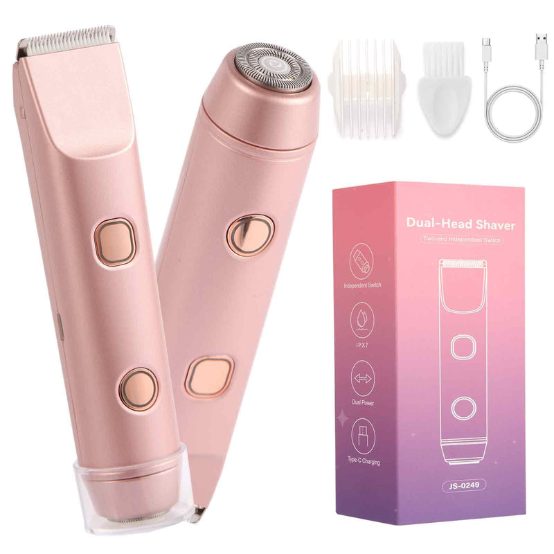 [Australia] - Bikini Trimmer for Women 2-in-1 Electric Razors for Pubic Hair Painless Wet & Dry Use Dual Head Electric Shaver for Women Support 60 Minutes Runtime for Facial Hair Removal & Body & Intimate Areas 