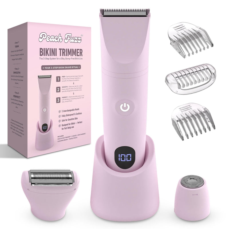 [Australia] - Peach Fuzz™ Bikini Trimmer for Women – 3in1 Body Hair Trimmer, Female Razor for Pubic Hair, Electric Shaver for Private Area, Bikini Line Groomer with Safe, Skin-Friendly Design 