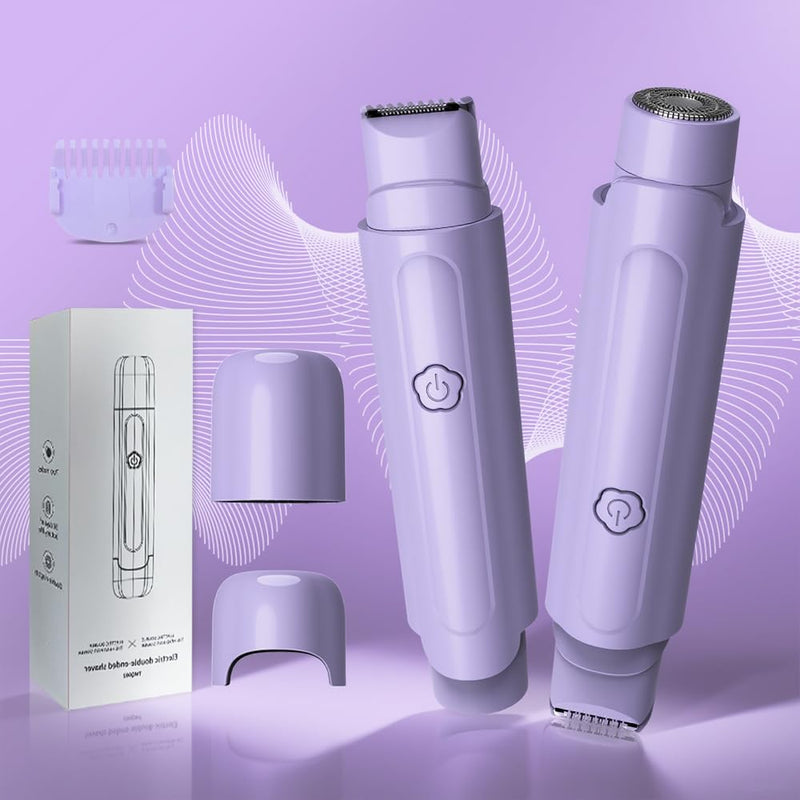[Australia] - 2 in 1 Women's Electric Shaver, Dual Head Bikini Hair Trimmer, IPX6 Waterproof, Wet & Dry, Bikini Underarm Leg Arm Body Facial Epilator, (Purple) Purple 