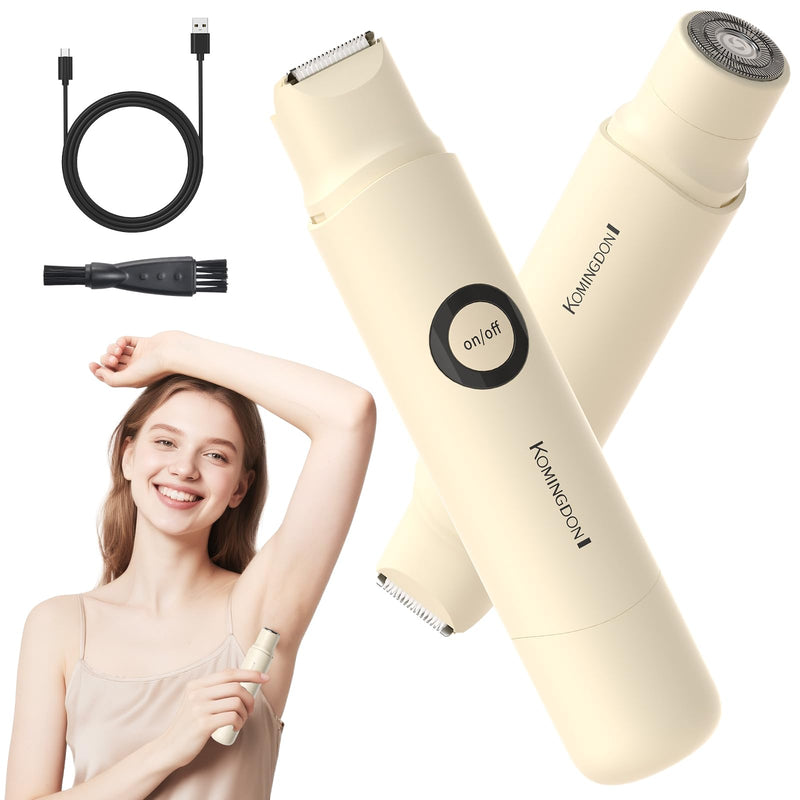 2-in-1 Bikini Trimmer for Women,Bikini Shaver with Dual Heads,Painless Electric Razors Lady Facial Razor, IPX7 Waterproof Portable Cordless Shaver,Pubic Hair Remover for Underarm,Body, Face Chin,Legs Yellow