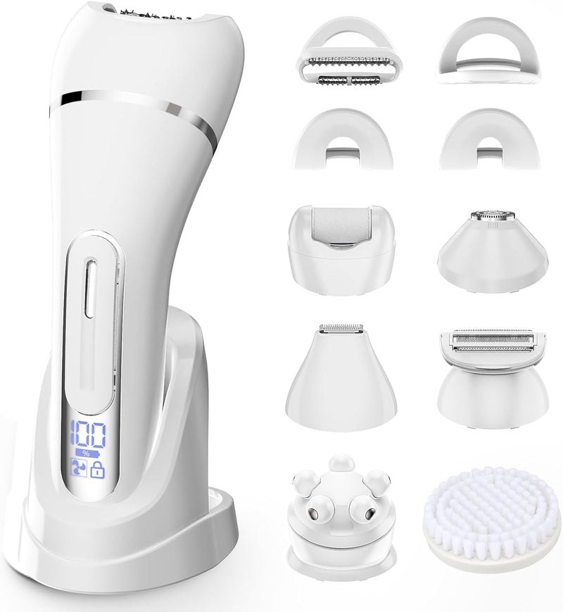 [Australia] - Electric Razors for Women Whole Body: 7 in 1 Hair Removal Kit，Rechargeable Body Shaver - Wet Dry Hair Remover - Trimmer for Lady Face Underarms Public White 