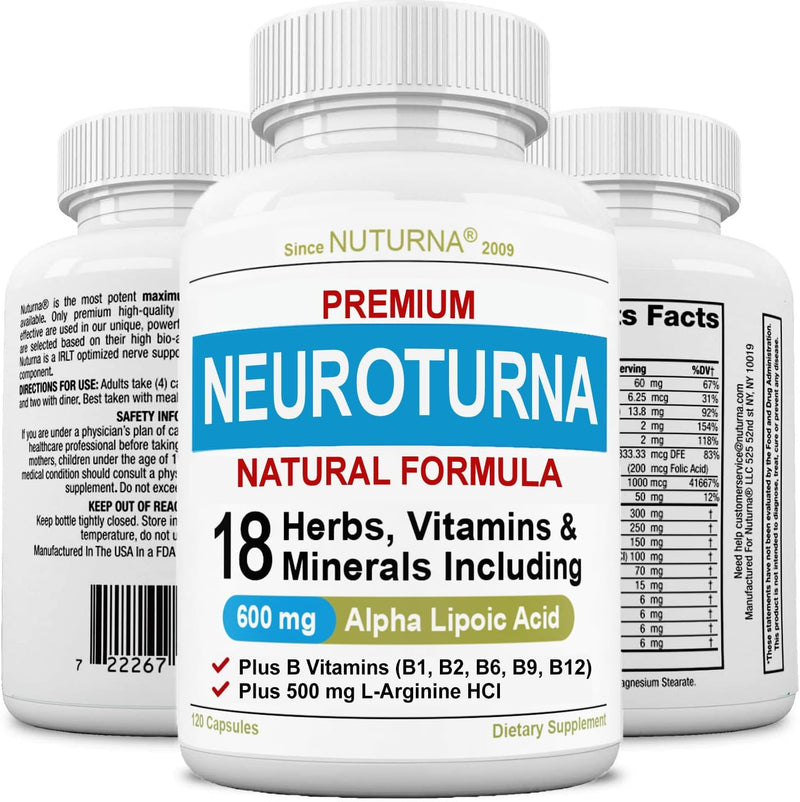 [Australia] - Nuturna Neuroturna Support Supplement with 600 mg Pure Alpha Lipoic Acid - Advanced ALA Formula for Feet Hands Fingers Legs - Ultra Potent 18 in 1 Natural Vitamins - 120 Capsules 