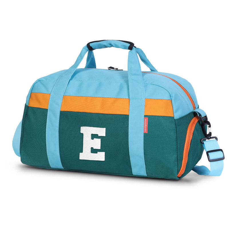 Initial Kids Duffle Bag for Boys or Girls, Kids Overnight Bag with Shoe Compartment, Personalized Weekender bags, Birthday Gifts for Women Boys Girls(Green Blue-Letter E) Green Blue