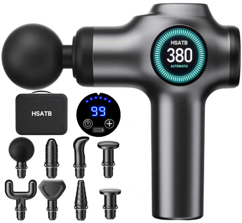 [Australia] - Massage Gun Deep Tissue, Muscle Massager, Handheld Electric Muscle Massager, Percussion Massage Gun, Massage with 99 Speeds and 8 Heads, Back, Leg, Shoulder and Body (Grey) Grey 